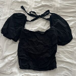 Black Puff-Sleeve Top